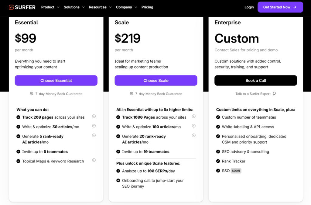 surfer seo pricing